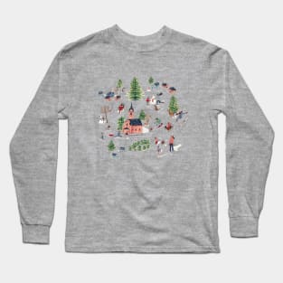 Cute nordic alpine skiing lodge cosy chalet winter landscape scene Long Sleeve T-Shirt